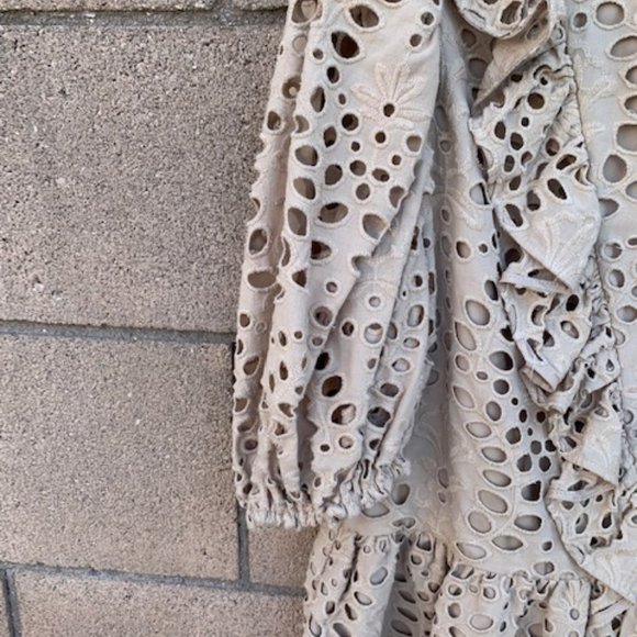 Eyelet Ruffled Peplum Blouse in Neutral - Size L - Picture 3 of 5